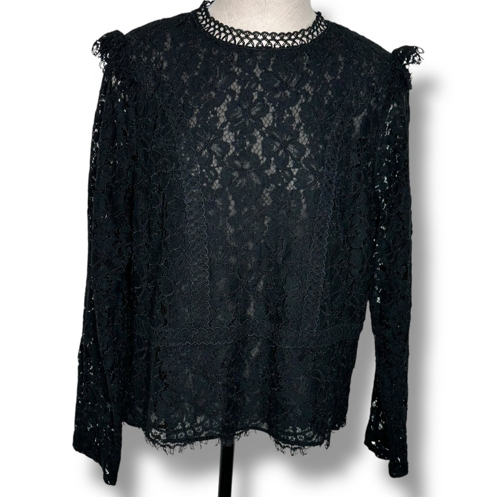 Express Black Lace Long Sleeve Top Ruffle Shoulder Mock Neck Blouse Whimsigoth